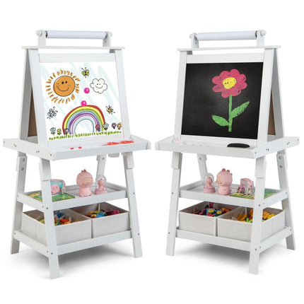 3 in 1 Kinderstaffelei, doppelseitig, Whiteboard &amp; Kreidetafel &amp; Zeichenpapier, Standtafel, weiß