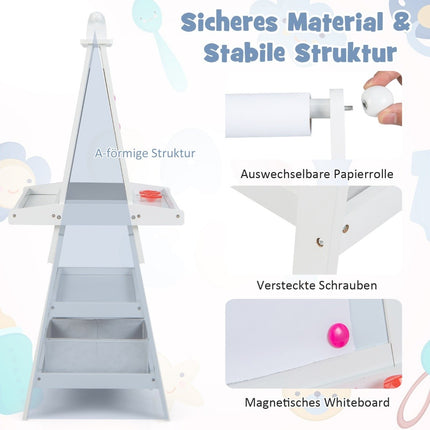 3 in 1 Kinderstaffelei, doppelseitig, Whiteboard &amp; Kreidetafel &amp; Zeichenpapier, Standtafel, weiß