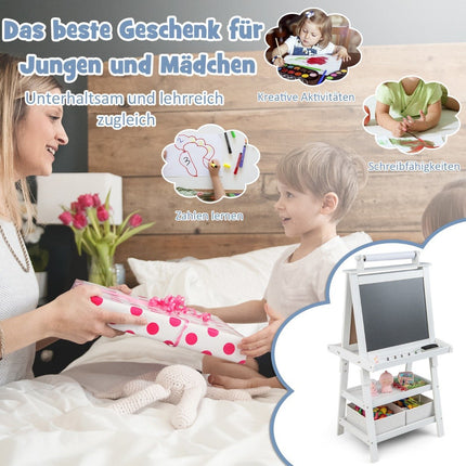 3 in 1 Kinderstaffelei, doppelseitig, Whiteboard &amp; Kreidetafel &amp; Zeichenpapier, Standtafel, weiß