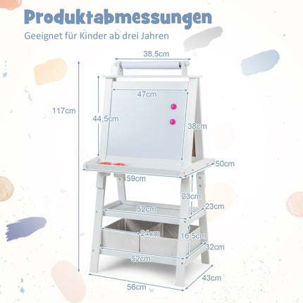 3 in 1 Kinderstaffelei, doppelseitig, Whiteboard &amp; Kreidetafel &amp; Zeichenpapier, Standtafel, weiß