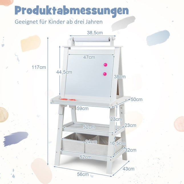 3 in 1 Kinderstaffelei, doppelseitig, Whiteboard &amp; Kreidetafel &amp; Zeichenpapier, Standtafel, weiß