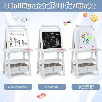 3 in 1 Kinderstaffelei, doppelseitig, Whiteboard &amp; Kreidetafel &amp; Zeichenpapier, Standtafel, weiß