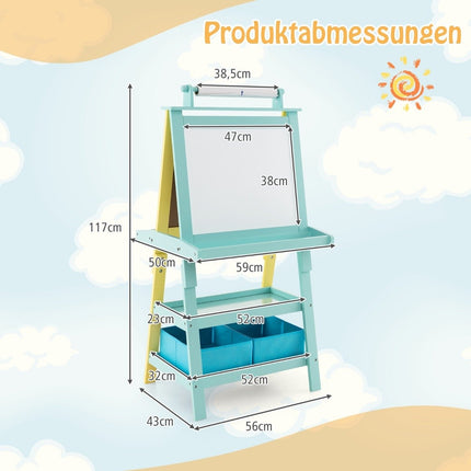 3-in-1-Staffelei für Kinder, doppelseitig, Whiteboard &amp; Kreidetafel &amp; Zeichenpapier, Gelb + Blau