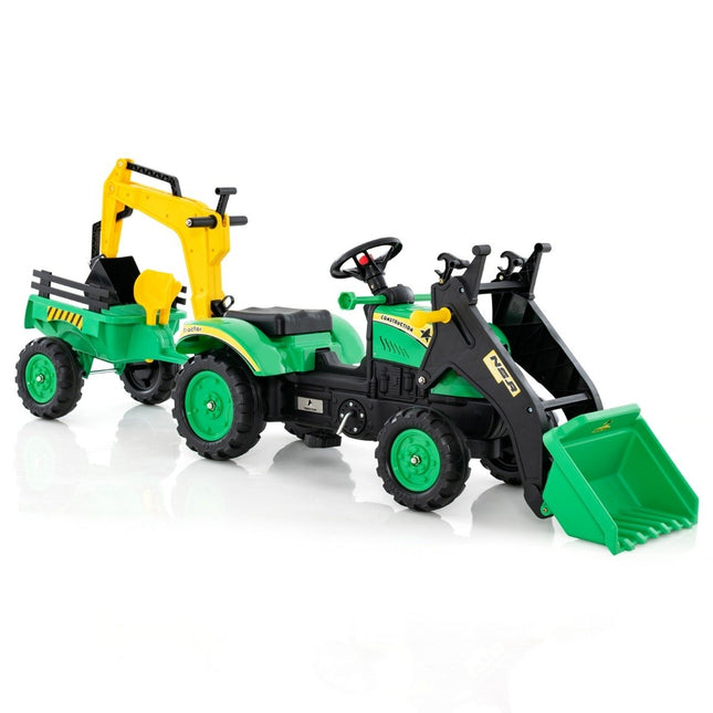 3-in-1 Kinder-Aufsitzbagger Bulldozer mit 6 Rädern 178 x 42 x 60 cm Grün