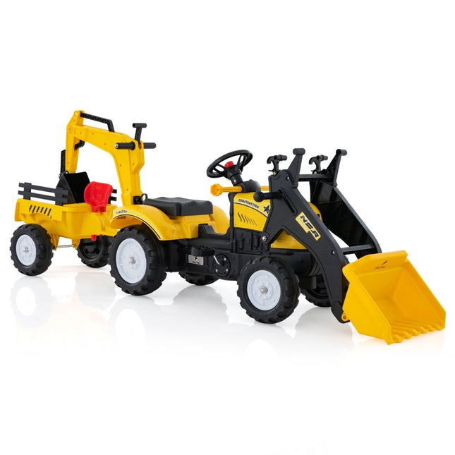 3-in-1 Kinder-Aufsitzbagger Bulldozer mit 6 Rädern 178 x 42 x 60 cm Gelb