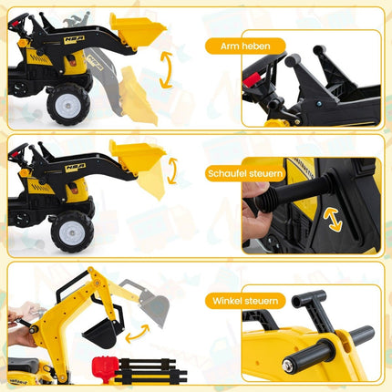 3-in-1 Kinder-Aufsitzbagger Bulldozer mit 6 Rädern 178 x 42 x 60 cm Gelb