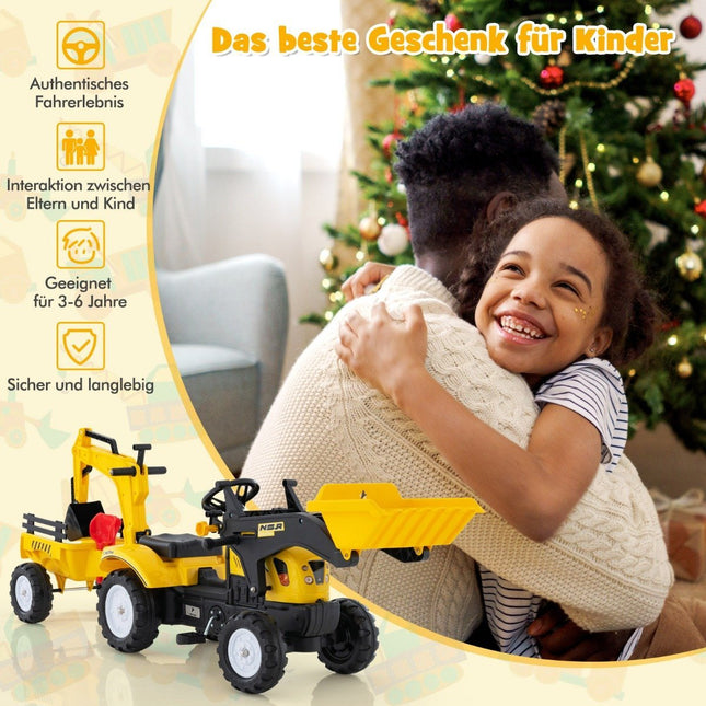 3-in-1 Kinder-Aufsitzbagger Bulldozer mit 6 Rädern 178 x 42 x 60 cm Gelb