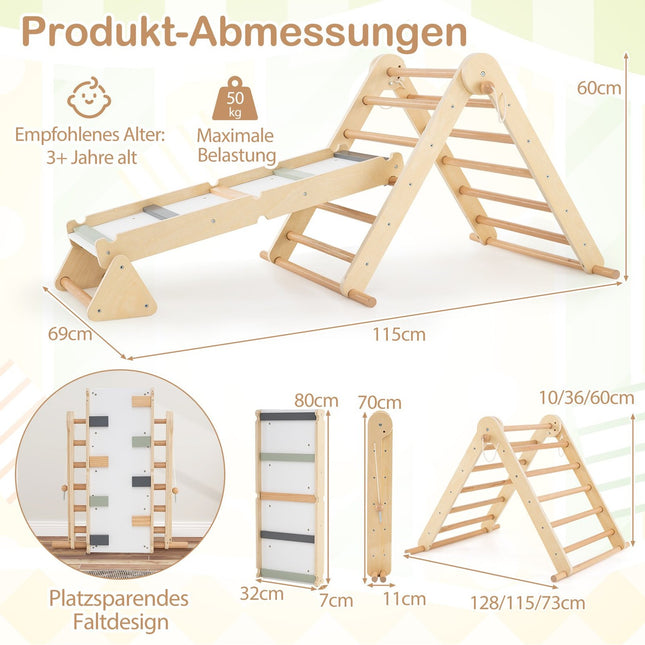 3-in-1 Klettergerüst: Dreieck, Leiter & Wippe, klappbares Holz