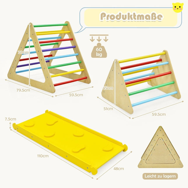 3 in 1 Kletterspielzeug-Set für Kleinkinder, Kletterdreieck &amp; Leiter &amp; Rutsche, Klettergerüst, bunt