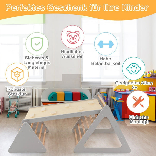 3-in-1 Kletterspielzeug-Set für Kleinkinder, Kletterdreieck &amp; Leiter &amp; Rutsche, Klettergerüst, Grau
