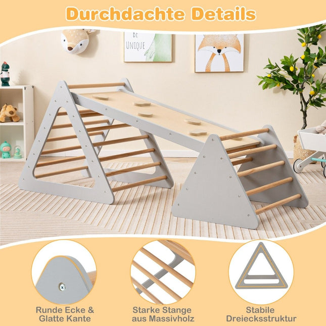 3-in-1 Kletterspielzeug-Set für Kleinkinder, Kletterdreieck &amp; Leiter &amp; Rutsche, Klettergerüst, Grau