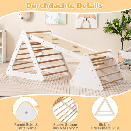 3 in 1 Kletterspielzeug-Set für Kleinkinder, Kletterdreieck &amp; Leiter &amp; Rutsche, Klettergerüst, Natur