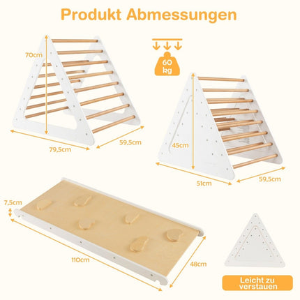 3 in 1 Kletterspielzeug-Set für Kleinkinder, Kletterdreieck &amp; Leiter &amp; Rutsche, Klettergerüst, Natur