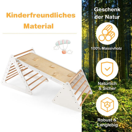 3 in 1 Kletterspielzeug-Set für Kleinkinder, Kletterdreieck &amp; Leiter &amp; Rutsche, Klettergerüst, Natur