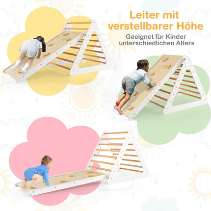 3 in 1 Kletterspielzeug-Set für Kleinkinder, Kletterdreieck &amp; Leiter &amp; Rutsche, Klettergerüst, Natur