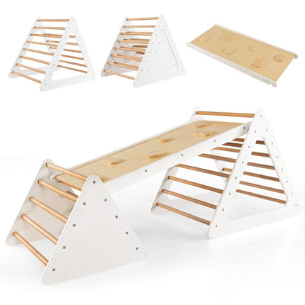 3 in 1 Kletterspielzeug-Set für Kleinkinder, Kletterdreieck &amp; Leiter &amp; Rutsche, Klettergerüst, Natur