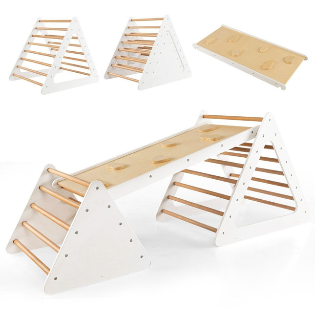 3 in 1 Kletterspielzeug-Set für Kleinkinder, Kletterdreieck &amp; Leiter &amp; Rutsche, Klettergerüst, Natur