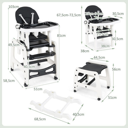 3-in-1 Convertible Baby High Chair – Black