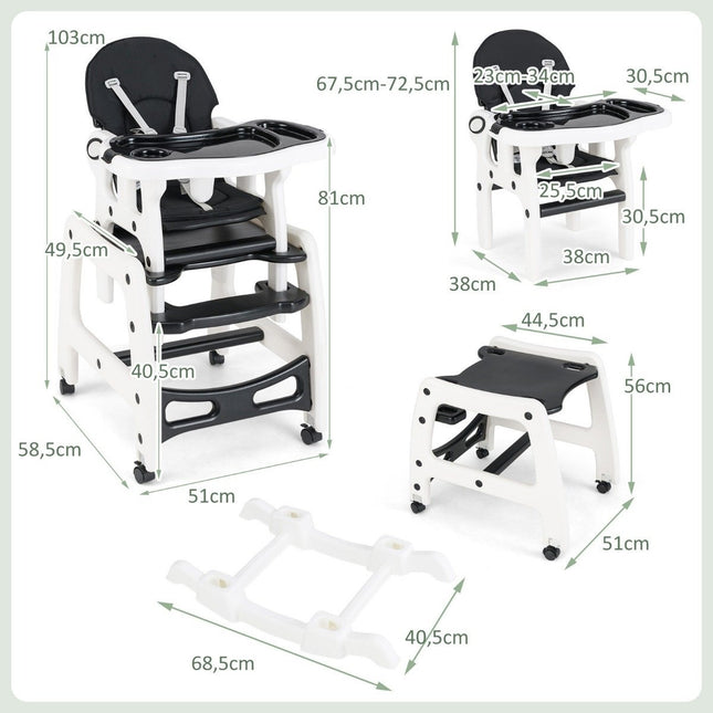 3-in-1-Wandelbarer Baby-Hochstuhl – Schwarz