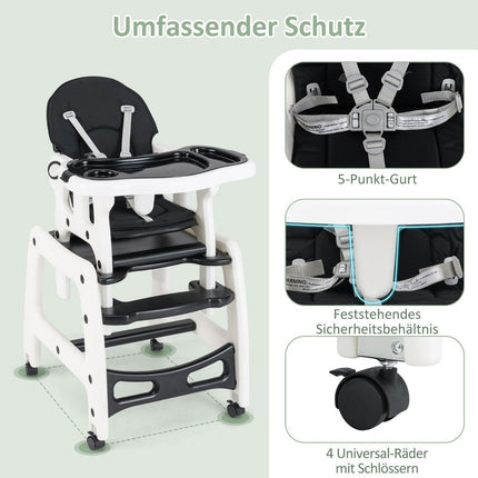 3-in-1 Convertible Baby High Chair – Black