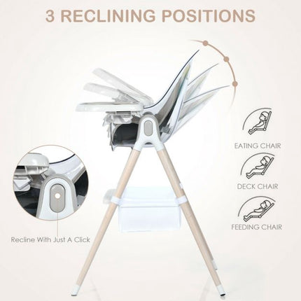 3-in-1-Wandelbarer Baby-Hochstuhl, Höhenverstellbar, Grau