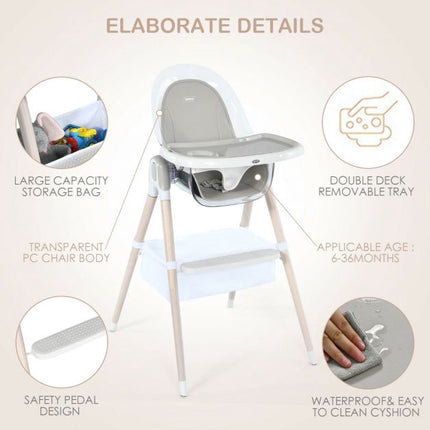 3-in-1-Wandelbarer Baby-Hochstuhl, Höhenverstellbar, Grau