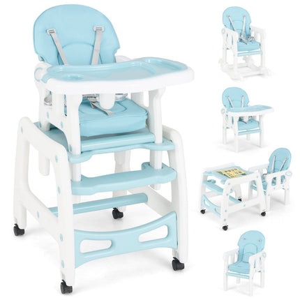 3-in-1-Wandelbarer Babyhochstuhl mit Rollen, Blau