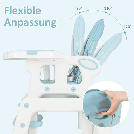 3-in-1-Wandelbarer Babyhochstuhl mit Rollen, Blau