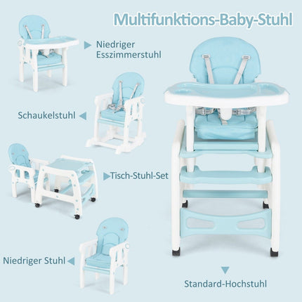3-in-1-Wandelbarer Babyhochstuhl mit Rollen, Blau