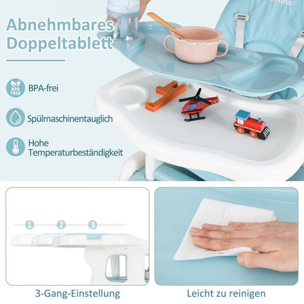 3-in-1-Wandelbarer Babyhochstuhl mit Rollen, Blau