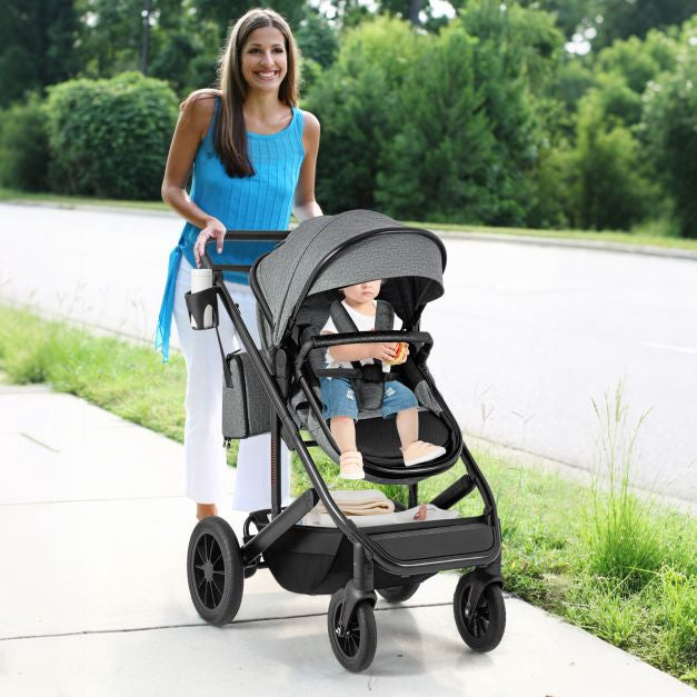 3-in-1 Convertible Baby Stroller, Folding Bassinet, Gray