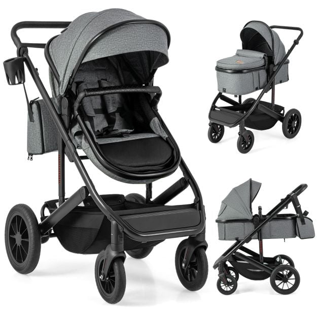3-in-1 Convertible Baby Stroller, Folding Bassinet, Gray