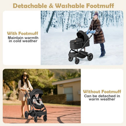 3-in-1-Kombikinderwagen mit abnehmbarem Babykorb