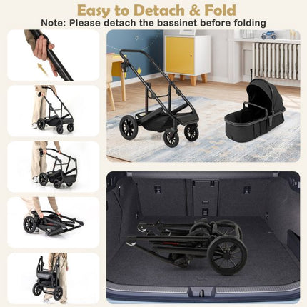 3-in-1-Kombikinderwagen mit abnehmbarem Babykorb