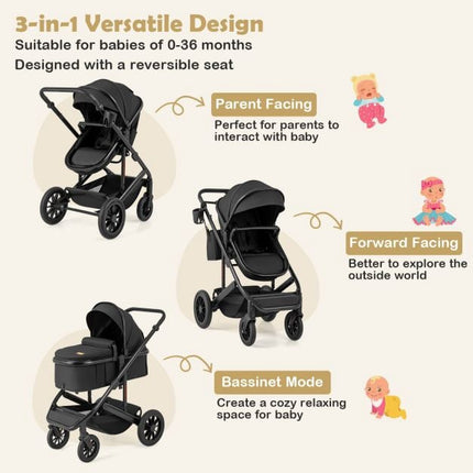 3-in-1-Kombikinderwagen mit abnehmbarem Babykorb