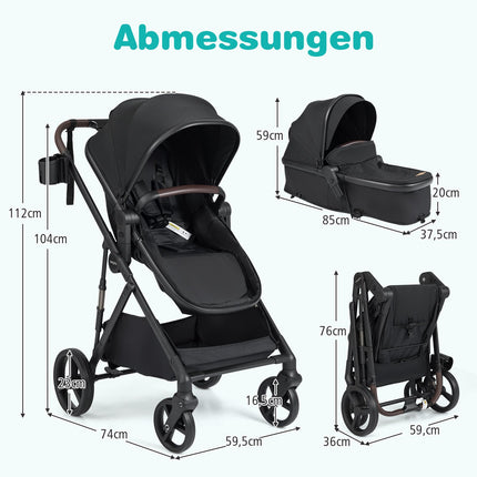 3-in-1 Foldable Stroller with Reversible Seat & Recline Function