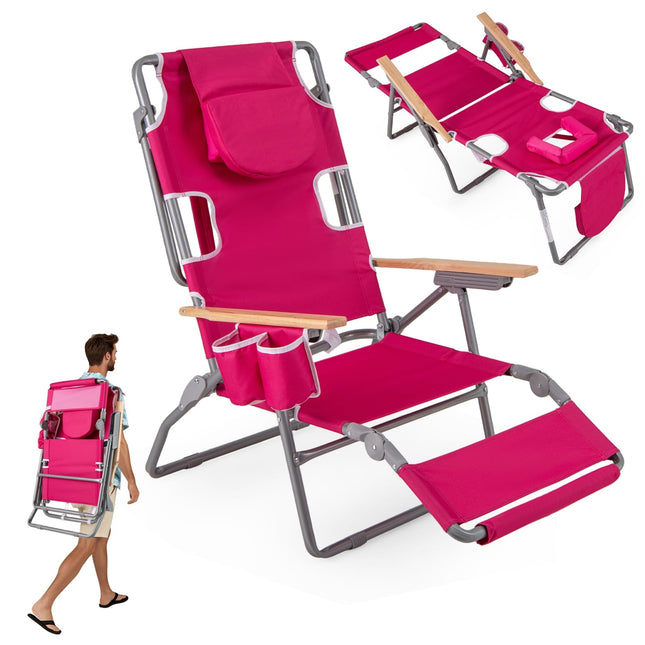3-in-1-Klappstrandstuhl mit Fußstütze und Kissen