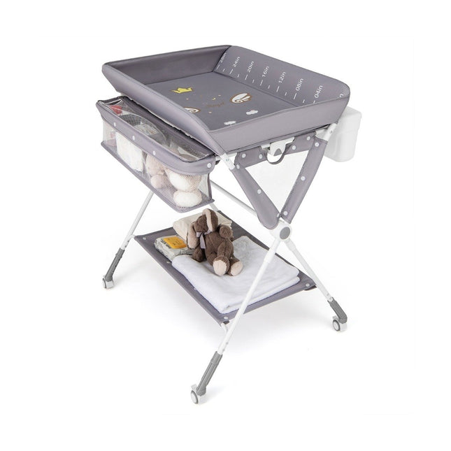 3 in 1 Wickeltisch klappbar mit Rollen &amp; Mülleimer Mobiler Wickeltisch Wickelstation Grau