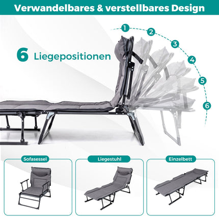 3 in 1 Folding Sun Lounger with Adjustable Backrest