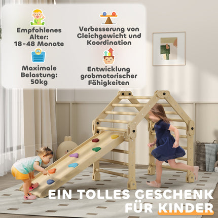 3-in-1 Klettergerüst für drinnen mit Rutsche und Leiter