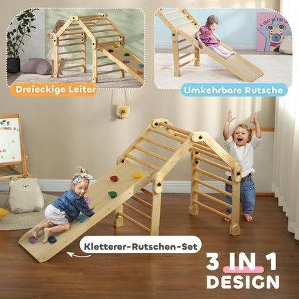 3-in-1 Klettergerüst für drinnen mit Rutsche und Leiter