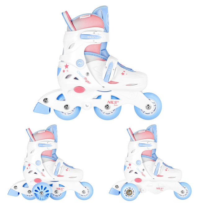 3-in-1 Inline/Quad Skates, White, Size XS (26-29)