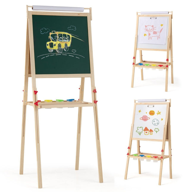 3-in-1 Kinderstaffelei mit Kreidetafel, Whiteboard & Papierrolle