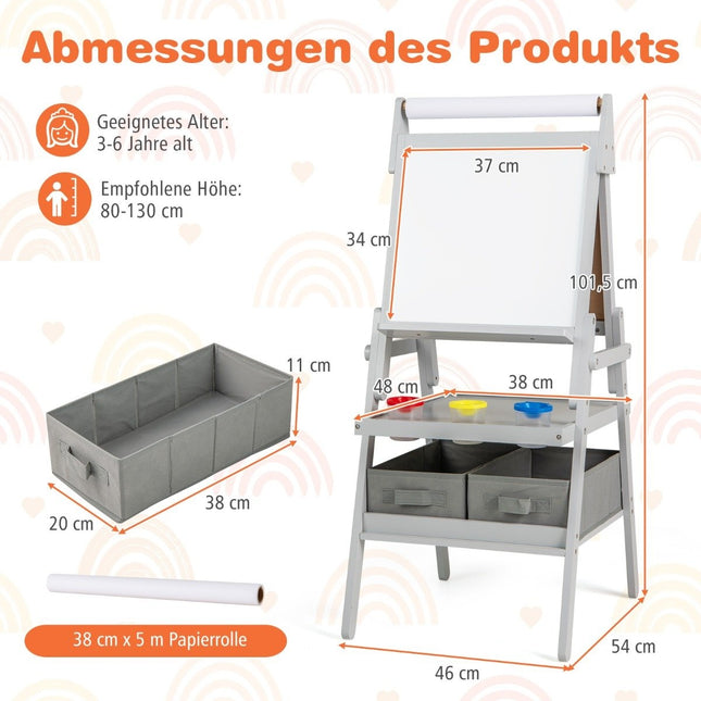 3-in-1 Kinderstaffelei mit Kreidetafel, Whiteboard und Papierrolle