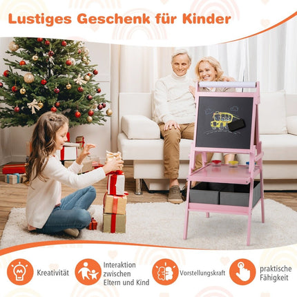 3-in-1 Kinderstaffelei mit Kreidetafel, Whiteboard und Papierrolle