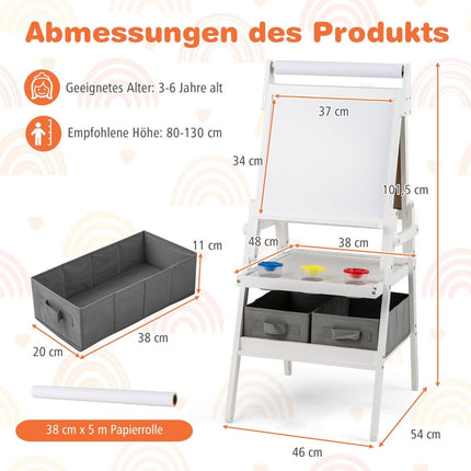 3-in-1 Kinderstaffelei mit Kreidetafel, Whiteboard und Papierrolle