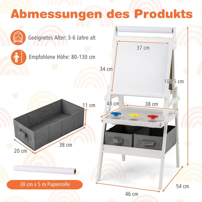 3-in-1 Kinderstaffelei mit Kreidetafel, Whiteboard und Papierrolle