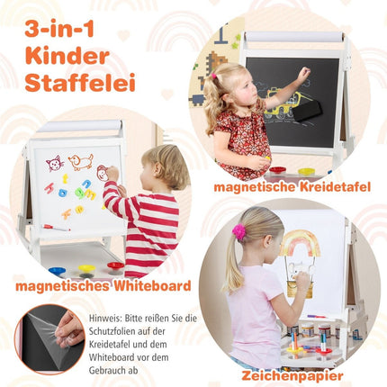 3-in-1 Kinderstaffelei mit Kreidetafel, Whiteboard und Papierrolle