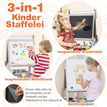 3-in-1 Kinderstaffelei mit Kreidetafel, Whiteboard und Papierrolle