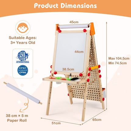 3-in-1 Kinderstaffelei mit magnetischer Weißwandtafel & Kreidetafel